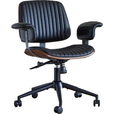 Sedia da ufficio ergonomica in vera pelle nera girevole con ruote regolabile MODENUIT (1/5)