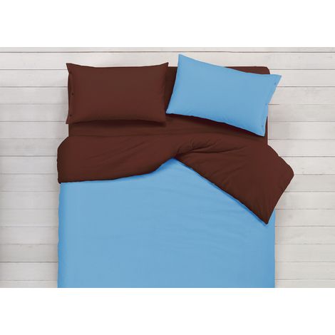 Copripiumino In 100% Cotone Double Face Azzurro/Marrone, misuraSingolocoloreAzzurro-Marrone (1/2)