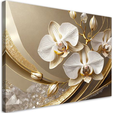 Tableau déco Fleur d'orchidée dorée 3D 100x70 (1/5)