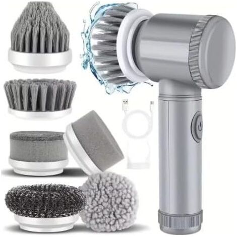 BARKBUSTERS Brosse à récurer électrique 5 en 1, Rechargeable USB, Métal, 1 câble USB, 2 brosses, Porte-Tampon Auto-agrippant, Tampon Anti-Rayures en Microfibre, Tampon abrasif Fort (1/5)