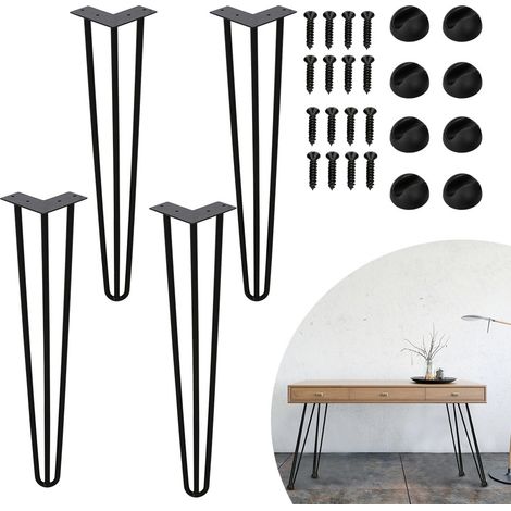 SWANEW Set di 4 gambe a forcella Telaio del tavolo Corridori del tavolo Gambe Tavolo da pranzo Harpins Gamba del tavolo a 3 montanti Nero - 45 cm (1/4)