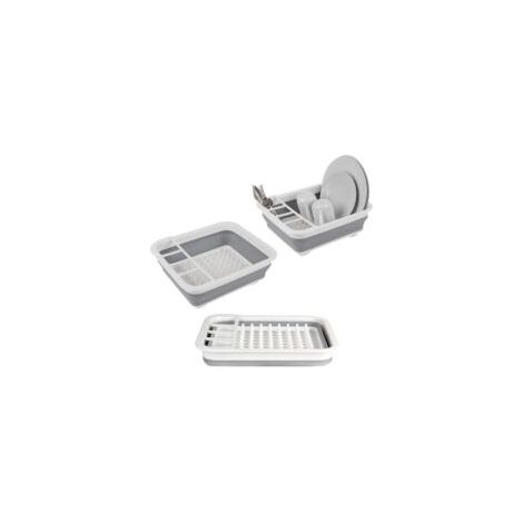 Escurridor de platos plegable con soporte para utensilios: perfecto para el hogar o para acampar, resistente a desgarros, diseño que ahorra espacio, patas antideslizantes, gris - Crezuo (1/4)