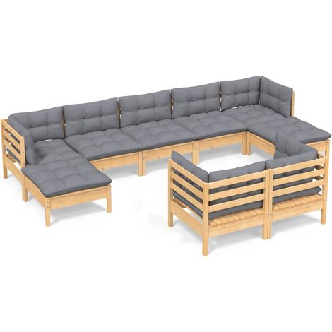 Juego de muebles de jardín 9 pzas y cojines madera maciza pino vidaXL (1/5)