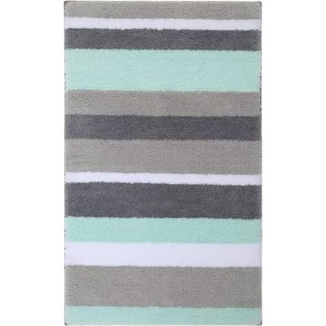 Rutschfeste Badematte, weiche, gestreifte Badematte, saugfähige Plüschbadematte, 40 x 60 cm (grün/grau) (1/5)
