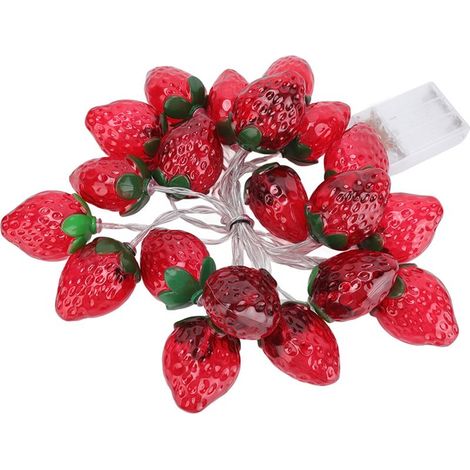Guirlande Lumineuse LED en Forme de Fraise, 20LED, à Piles, Flexible, Féerique, Décoration Extérieure pour Fêtes de Noël (1/5)