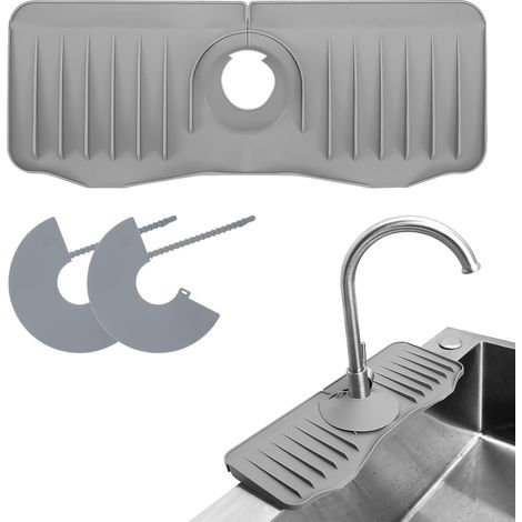 Tapis de robinet en silicone, protection anti-éclaboussures pour évier de cuisine, tapis d'égouttage en silicone autour du robinet, tapis d'égouttage avec 2 bords étanches (1/5)