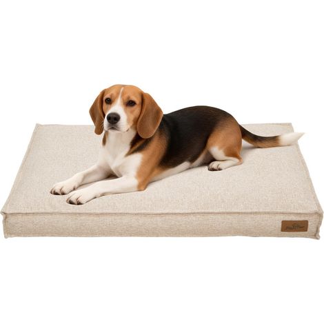 UNHO - Coussin pour chien orthopédique - Housse en lin aéré déhoussable et lavable - Rembourrage en mousse haute résilience - Confort optimal pour animaux - Beige L 88.5x59.5x10cm