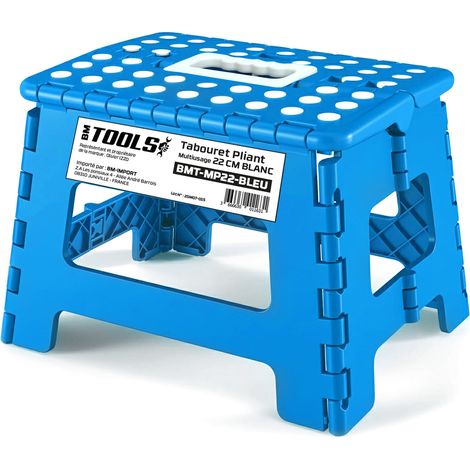 Tabouret Pliant Bleu 22cm, Marchepied Pied Pliable BM TOOLS BMT-MP22-BLEU - 150kg Capacité, Léger et Compact pour Adulte/Enfant