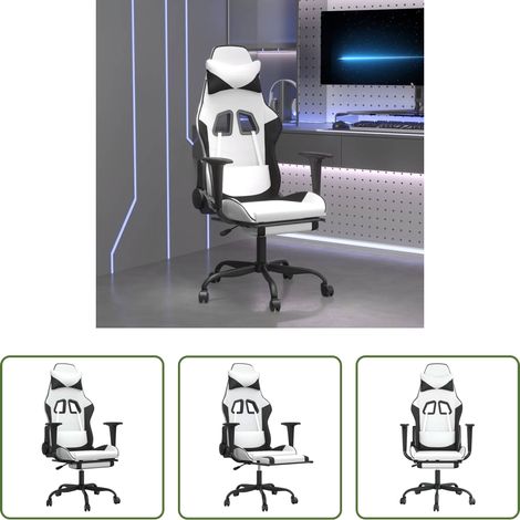 vidaXL Fußstütze - Gaming-Stuhl mit Massage & Fußstütze Weiß & Schwarz Kunstleder (1/5)