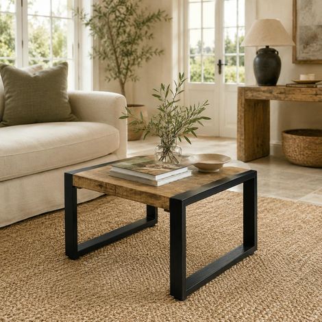 Table basse carrée bois métal 60 cm KARGO (1/4)