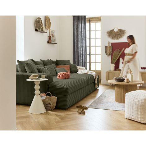 Lisa Design – Canapé droit 4 places avec double méridienne – Assise profonde en velours côtelé – Style contemporain – Vert – Dimensions 272x165x75 cm (1/5)