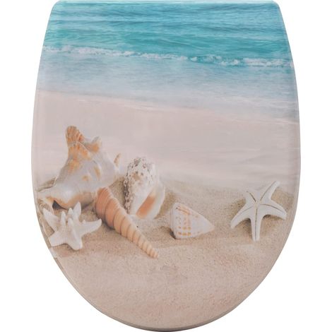 WOLTU Asiento de inodoro con descenso automático Forma de O, Patrón de Playa (1/5)