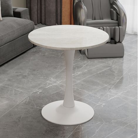 Runder Beistelltisch 70 x 70 x 72 cm aus weißem Kunstmarmor HAVRYA (1/5)