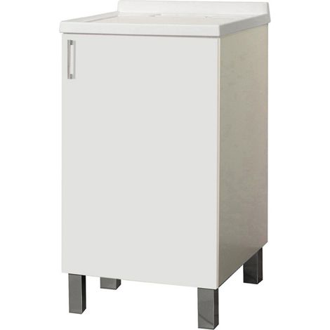Mobile Lavatoio in legno Bianco a 1 anta con vasca in metacrilato 50x50 cm (1/3)
