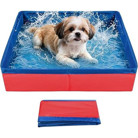 Piscina para perros, pequeña, plegable, 50 x 10 cm, piscina para gatos, resistente a arañazos y al desgaste, verano, hecha de PVC, roja (1/5)