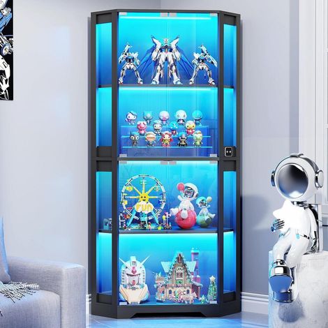 Eckvitrine mit LED-Beleuchtung und Bewegungssensor, 165cm, 4 Ebenen (1/5)