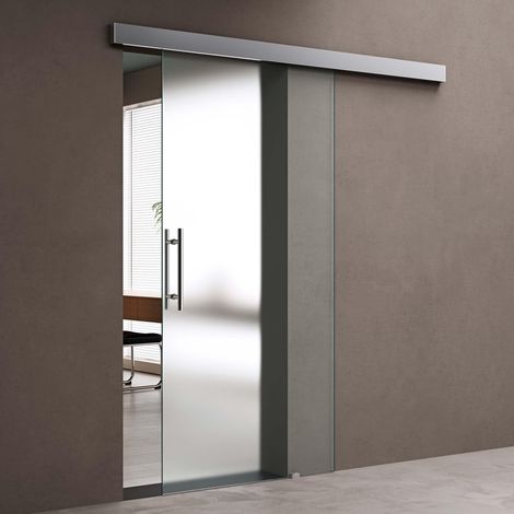 doporro Porte Coulissante en Verre 102,5cm x 215cm Verre de Sécurité Opaque Poignée de Barre Distance au Mur de 25mm Amalfi TS14H-1025 (1/5)