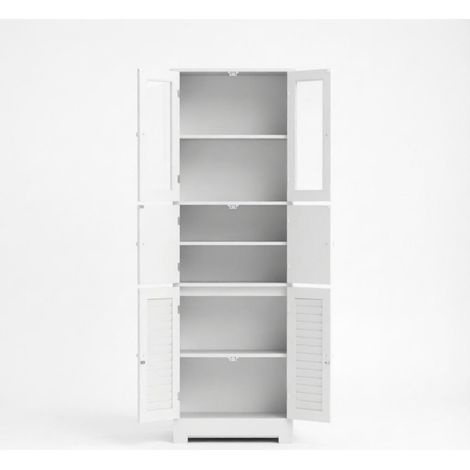 Hoch Badezimmermöbel, Badezimmer Aufbewahrungsschrank mit 6 Türen, 2 Glastüren und 2 Schiebetüren, höhenverstellbare Einlegeböden, freistehender Badschrank (1/5)