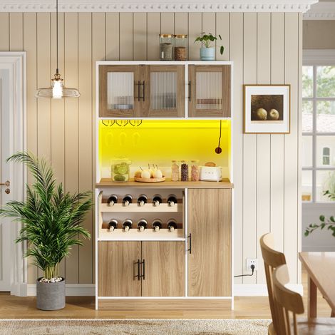 MEUBLIV Armario de cocina 100x40x180 cm blanco y natural con LED, enchufe y gran almacenaje (1/5)