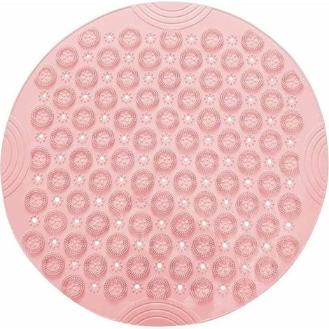 PVC Tapis de Bain de Massage Rond Tapis Douche Antidérapant Tapis de Salle de Bain Tapis de Douche Lavable en Machine Tapis de Baignoire avec Trous de Drainage et Ventouses,55x55cm,Rose (1/5)