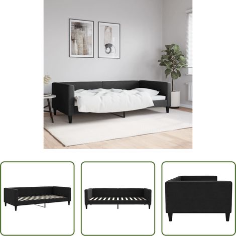 Canapé-lit - Lit de repos sans matelas noir 100x200 cm tissu (1/5)