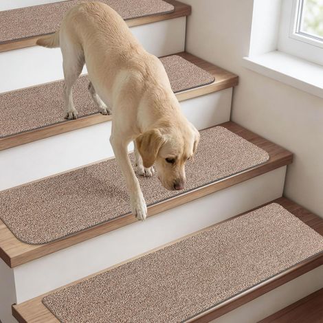 Moquette Escalier Antidérapante 70x22cm, Lot de 4 Tapis Marchette Lavable et Découpable, TPE Auto-Adhésif, Sécurité Enfants, Beige (1/5)