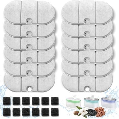 Packung mit 12 Ersatzfiltern und Schwämmen für den Katzenbrunnen PLWF002, ultraleises Ersatzfilterset für Haustierbrunnen, 4 Monate Lebensdauer (1/5)