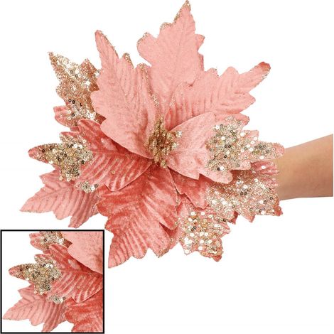 STELLA DI BETLEMME DECORAZIONE NATALIZIA ROSA POINSETTIA CLIP 26CM FESTE