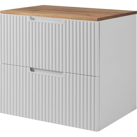 Meuble sous vasque suspendu VENA blanc 60 cm avec plan chêne (1/5)