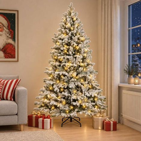 Sapin de Noël Artificiel à Branches Articulées 150 cm 150 LED, Illuminé, Décoration de Noël