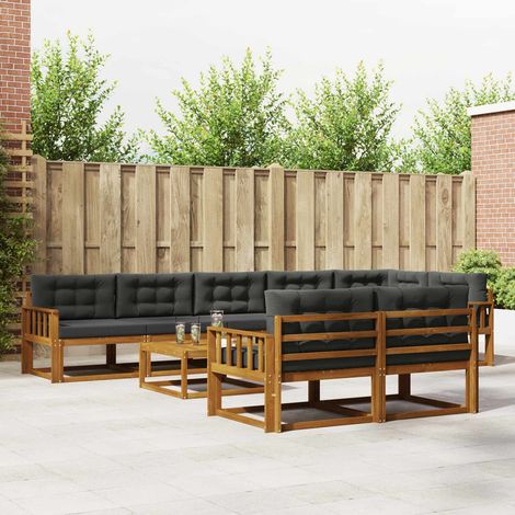 Outdoor-Sofagarnitur mit Kissen 9 pcs Natur und Anthrazit