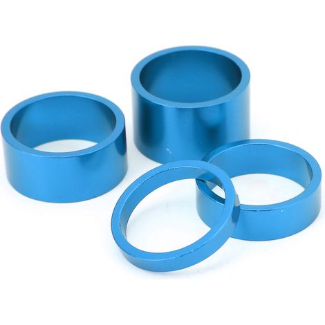 4 Pièces Rondelles de Réglage pour Direction de Vélo, Entretoises 5 10 15 20mm, Joints Bleus pour Potence et Guidon de Bicyclette (1/4)