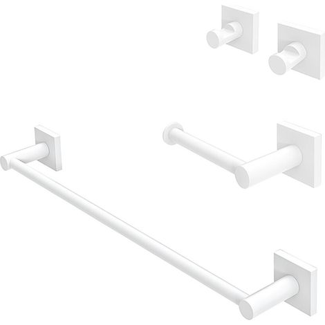 Set accessori bagno 3 pezzi con porta asciugamani 45 cm acciaio inox bianco Sidera (1/5)