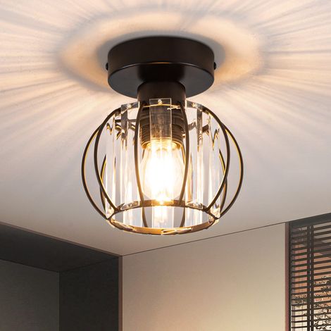 GBLY Deckenleuchte Schwarz Deckenlampe Kristall: Modern Flurlampe E27 Küchenlampe mit Metall Rahmen Vintage Innen Deckenbeleuchtung für Flur Korridor Küche Balkon Wohnzimmer Hotel (Ohne Leuchtmittel)