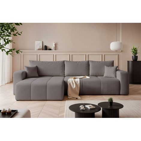 Ecksofa Schlafsofa Sofa LEROS XL in Stoff Manila Grau Ottomane Links