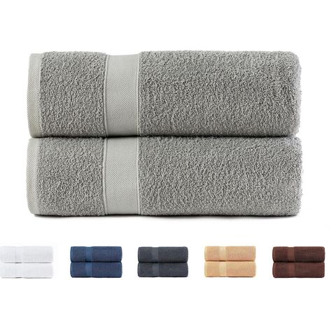 Lot de 2 Serviettes 100% Coton, 550 g/m², Très Absorbantes, Séchage Rapide, Gris Clair, 70 x 140 cm, Salle de Bain