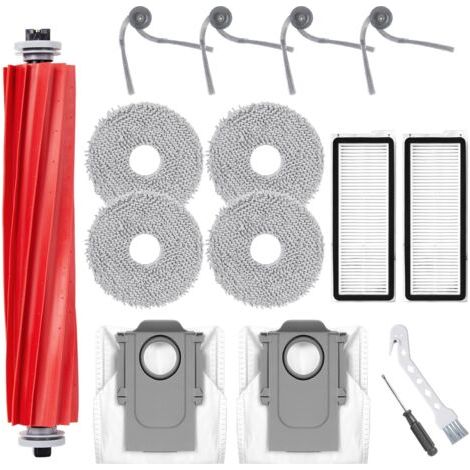 15-teiliges Zubehörset für Roborock QV 35A / QV 35S Staubsauger: 1 Hauptbürste, 4 Seitenbürsten, 2 Filter, 4 Wischtücher, 2 Staubbeutel, 1 Reinigungsbürste, 1 Schraubendreher (1/5)