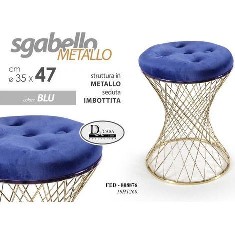 2x Trendy blaue Hocker mit goldener Struktur cm 35 x 47 h