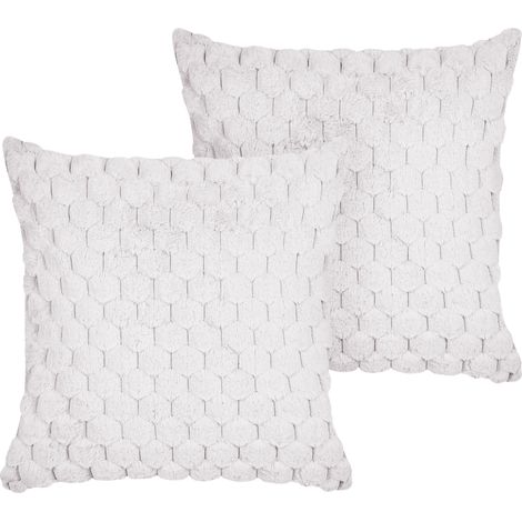 Conjunto de 2 cojines de pelo sintético blanco crema 43 x 43 cm panal relleno Purslane