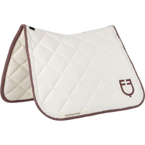 FULL, marrone / bianco antico: Sottosella da dressage in tessuto tecnico con cordoncino intrecciato