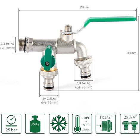 Robinet en laiton quatre points six points cuisine jardin double ouverture double contrôle bec machine à laver-1/2,3/42, vert, 1pc (1/4)