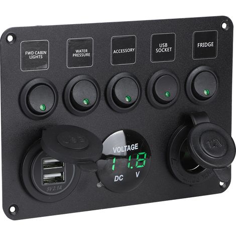 Panneau de commande à bascule LED à 5 positions avec voltmètre numérique, type universel, convient aux camping-cars, voitures et bateaux à moteur, écologique. (1/5)
