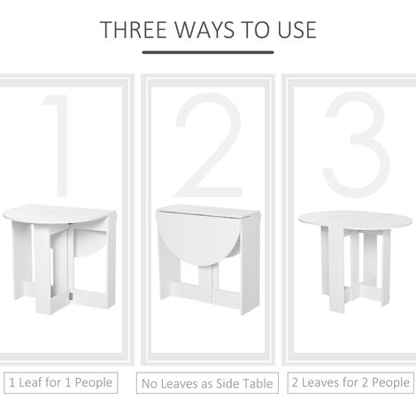 Space-saving Drop Leaf Table, Folding Dining Table for Small Space, Kitchen, Dining Room, White