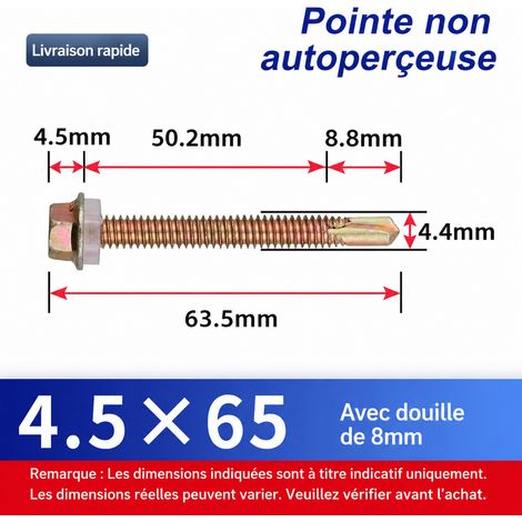 Vis autoperceuses tête hexagonale 65 mm acier zingué boîte de 220 pcs avec douille 65 mm 220 1 kg – Livraison gratuite