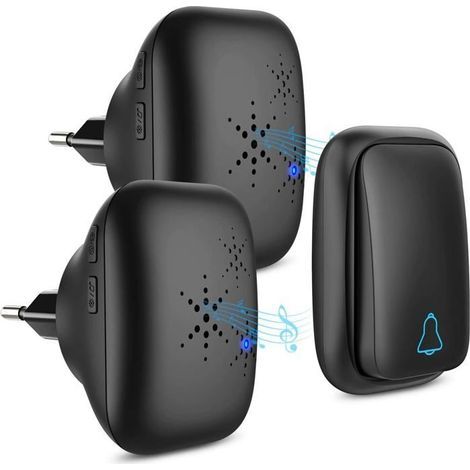 (Schwarz) Wasserdichte Funk-Türklingel für den Außenbereich, batterielos, mit 2 Empfängern, IP68 wasserdicht, 150 m Reichweite, 4 Lautstärkestufen, 37 Klingeltöne (1/5)
