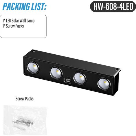 (4 LED) Applique murale LED solaire extérieure, enseigne lumineuse LED, éclairage paysager de jardin avec contrôle intelligent de la lumière (1/5)