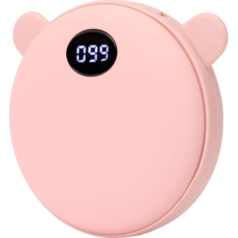 Chauffe-mains rechargeable en forme d'ourson mignon, capacité de 5200 mAh, 3 niveaux de température, format de paume, idéal pour les téléphones et les tablettes, et doté d'oreilles d'ourson roses. Par (1/5)