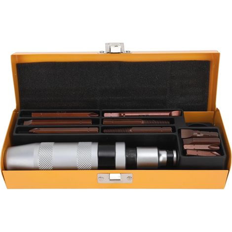 Jeu De 12 Tournevis à Percussion, Kit D'artisan CRV Home Tools avec Poignée, Boîte De Rangement pour Extracteur De Vis, Tête Plate, Phillips, Hexagonal, Carré Et Tournevis à écrou 1/4 (1/5)