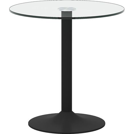 Table de bar ronde en verre trempé transparent 89 cm avec base métallique noire 92 cm de hauteur (1/5)