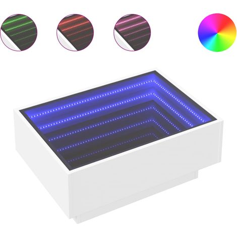 Mesa de centro de salón de diseño moderno con LED 70 x 50 x 30 cm madera de ingeniería blanca y cristal DEC037388